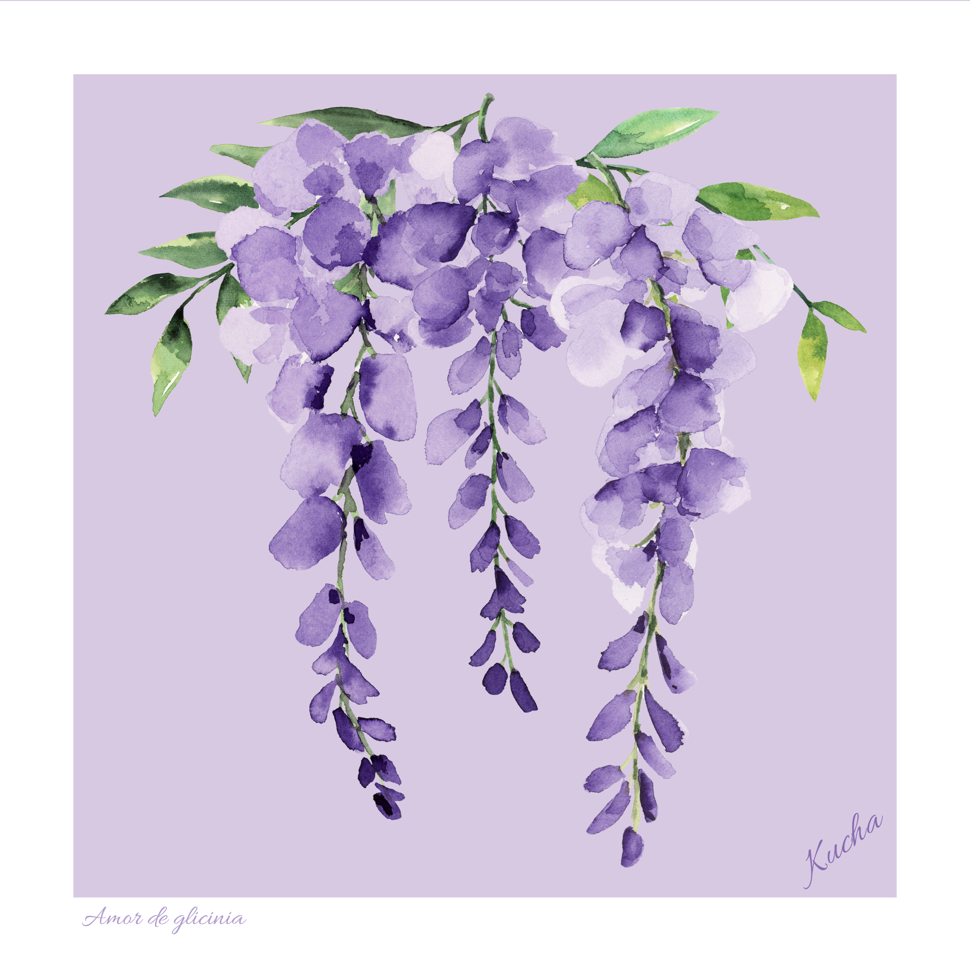 Pañuelo en Eco-Seda "Amor de Glicinia" 35X35 cm