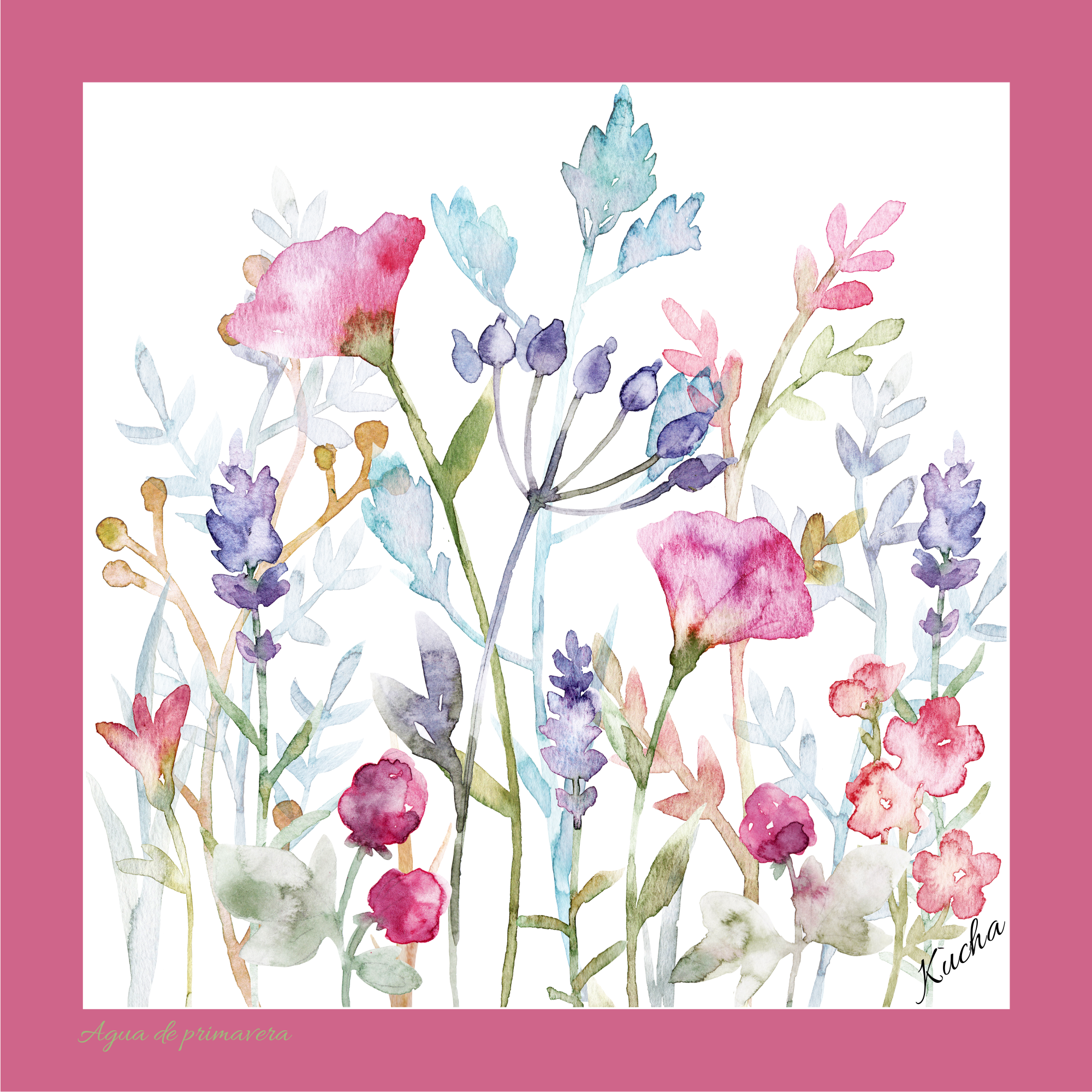 Pañuelo en Eco-Seda " Agua de Primavera" 35X35 cm