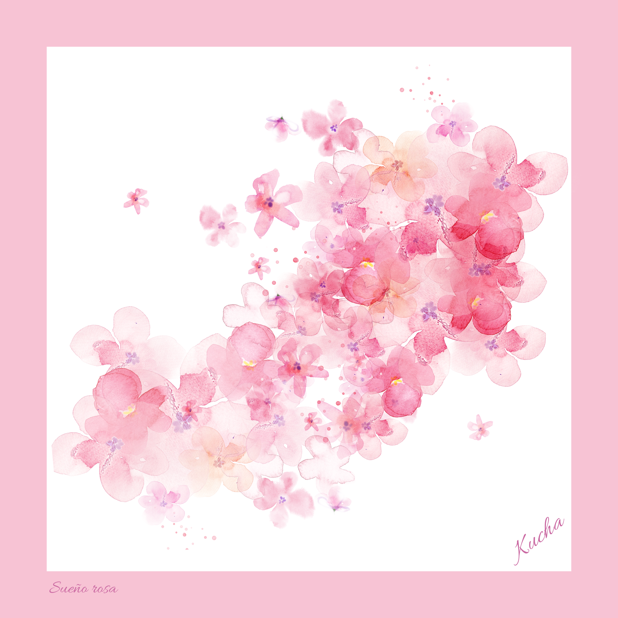 Pañuelo en Eco-Seda " Sueño Rosa" 35x35 cm