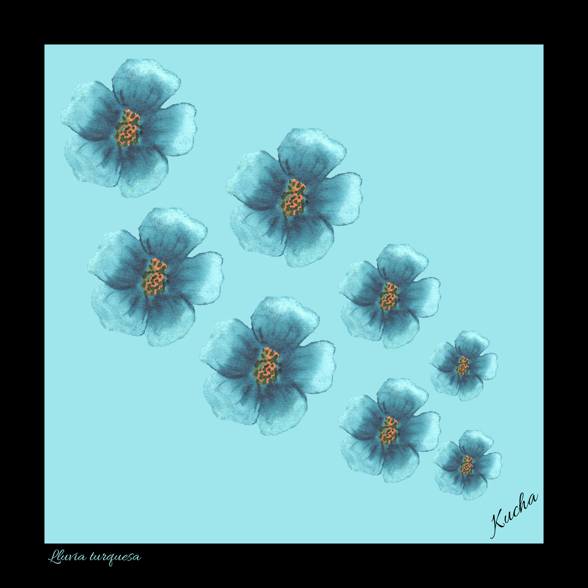 Pañuelo en Eco-Seda "Lluvia Turquesa" 35x35 cm