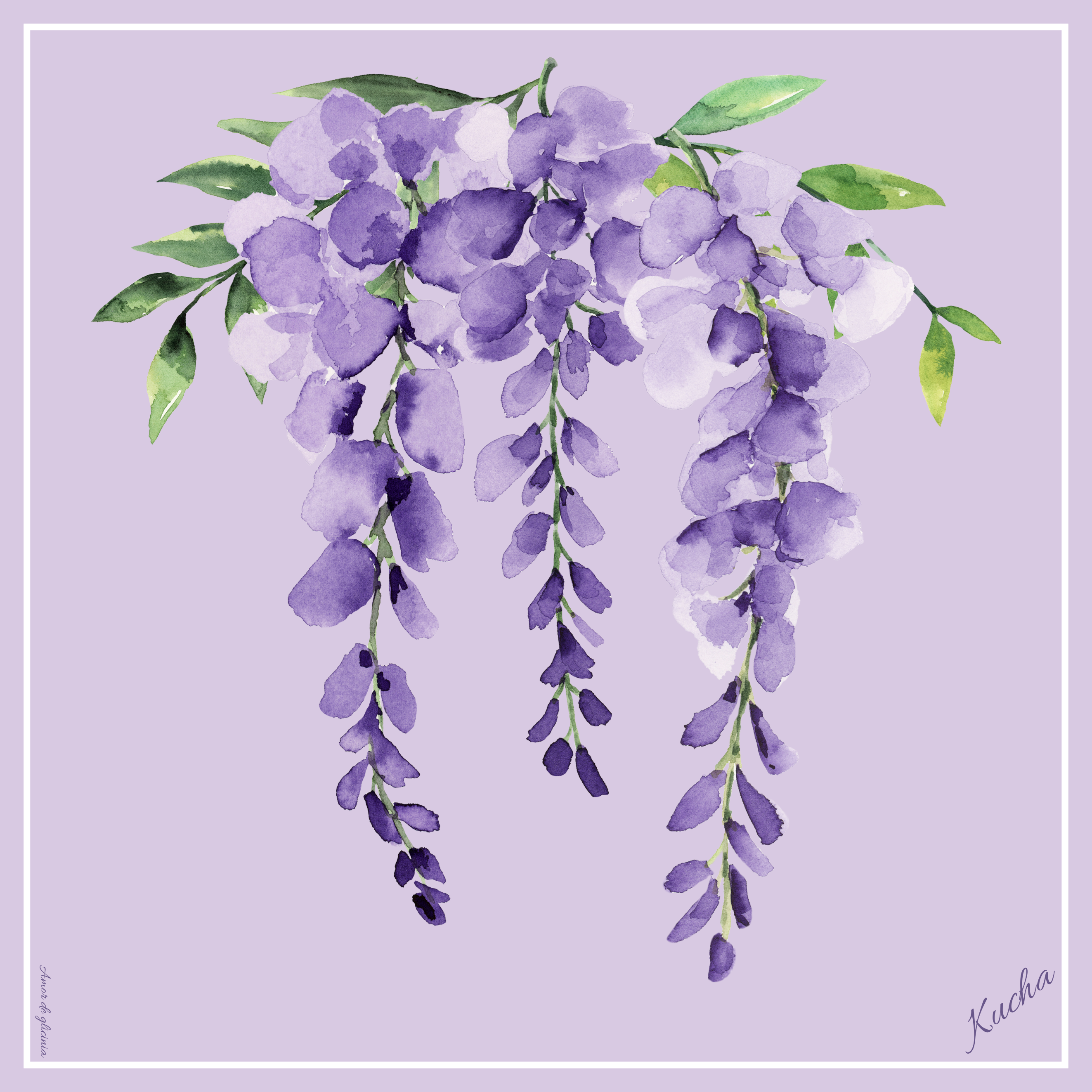 Pañuelo en Eco-Seda " Amor de Glicinia " 70x70 cm