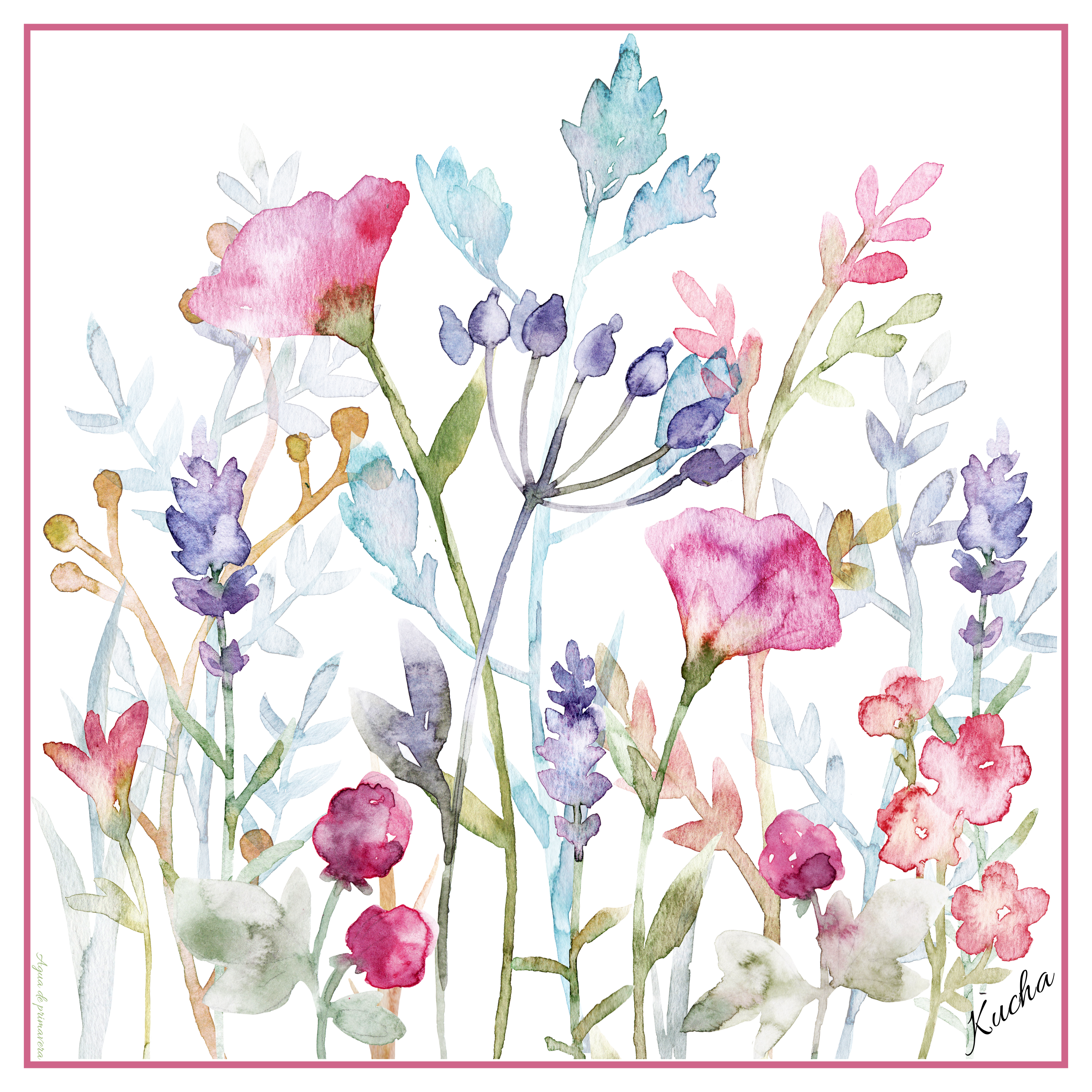 Pañuelo en Eco-Seda " Agua de Primavera " 70x70 cm