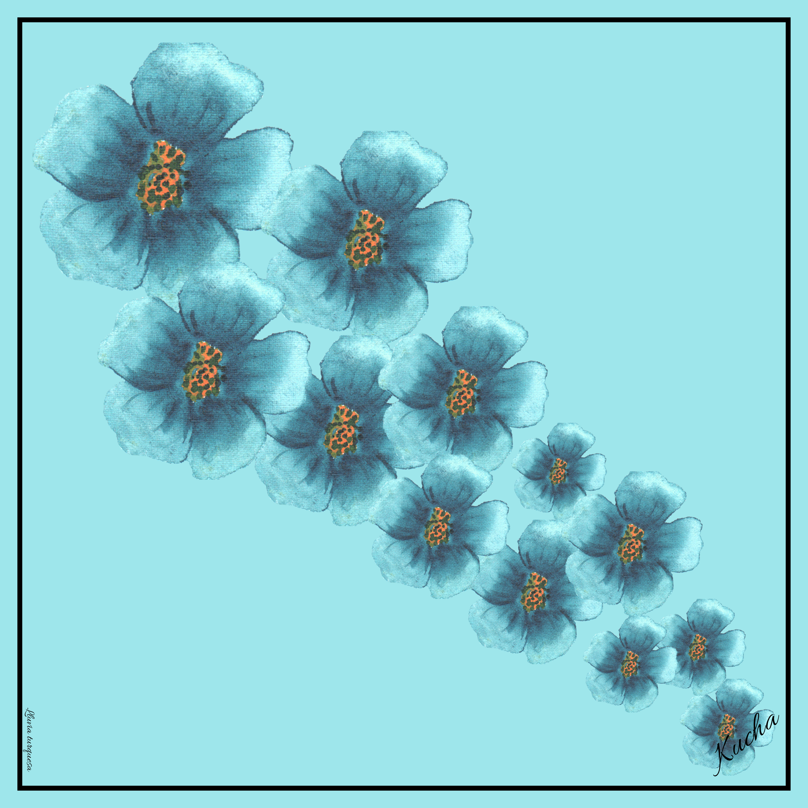 Pañuelo en Eco-Seda " Lluvia Turquesa" 70x70 cm