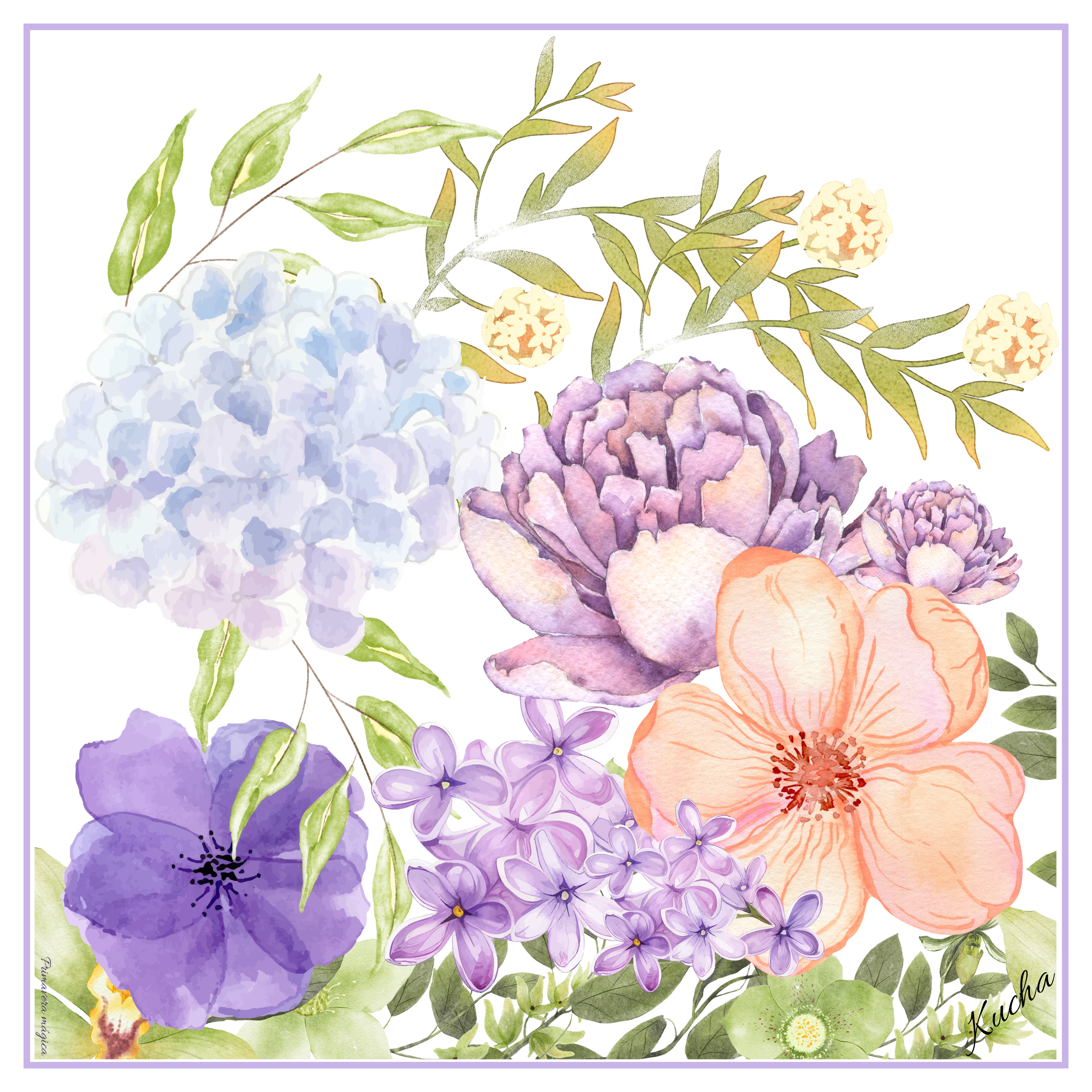 Pañuelo en Eco-Seda "Primavera Mágica" 70x70 cm