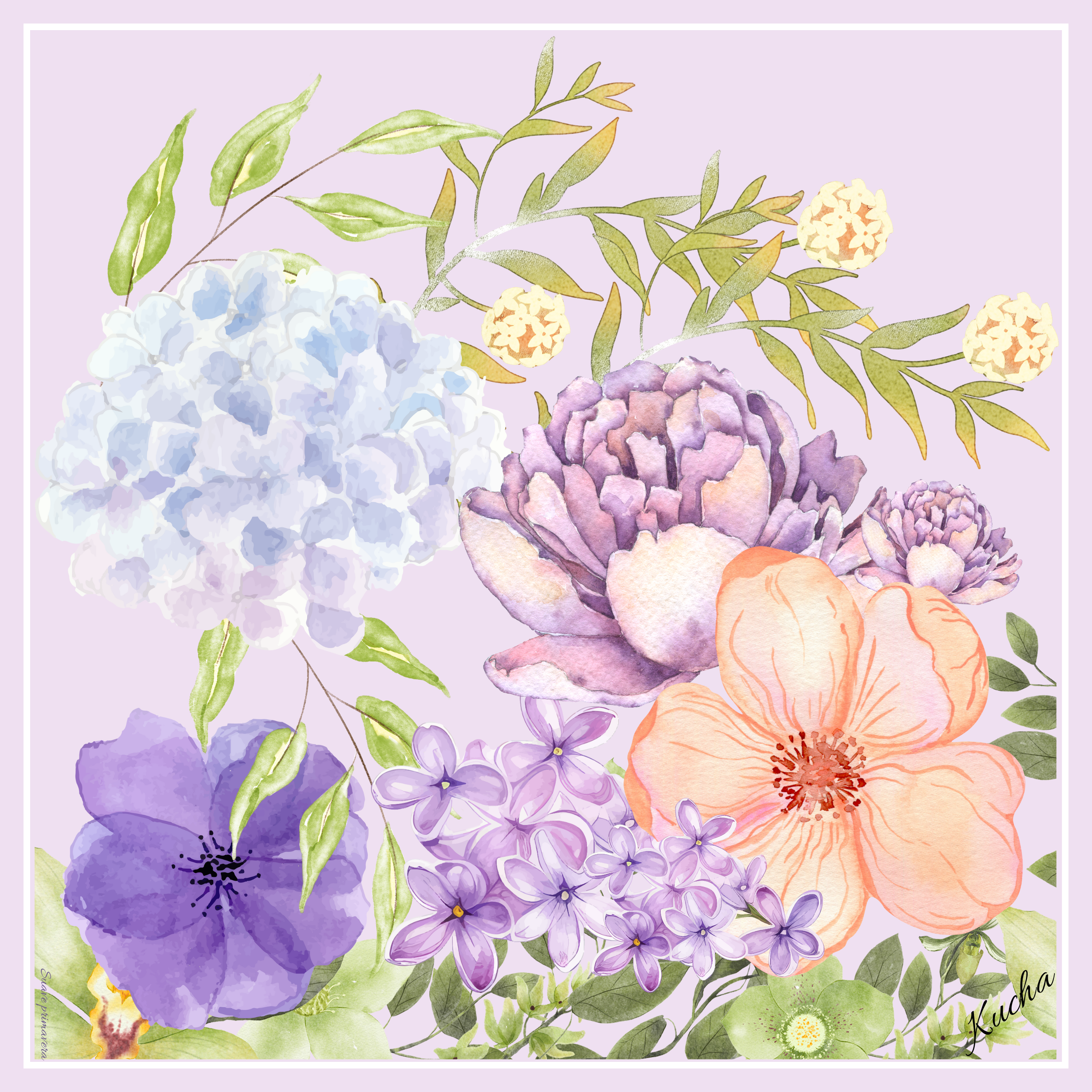 Pañuelo en Eco-Seda " Suave Primavera" 70x70 cm